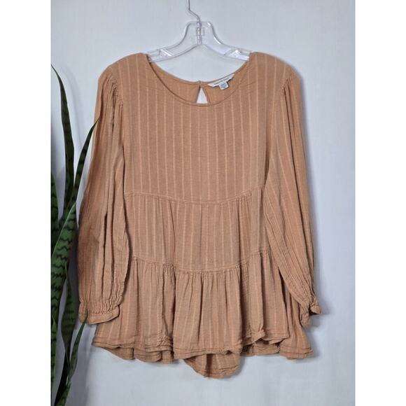 American Eagle Peach Flared Long Sleeve Open Back Cottage Core Top - Sz M - Picture 1 of 6